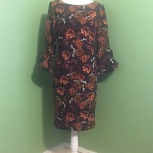 KARL LAGERFELD brown floral dress bell sleeves